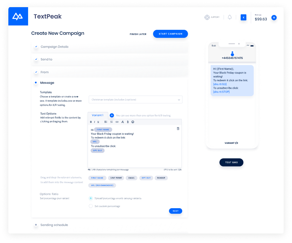 TextPeak screen